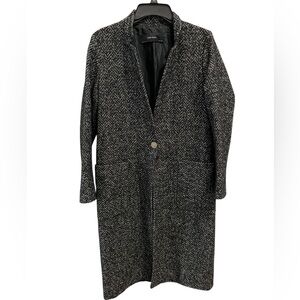 Zara Elegant Black and Gray Herringbone Pea Coat